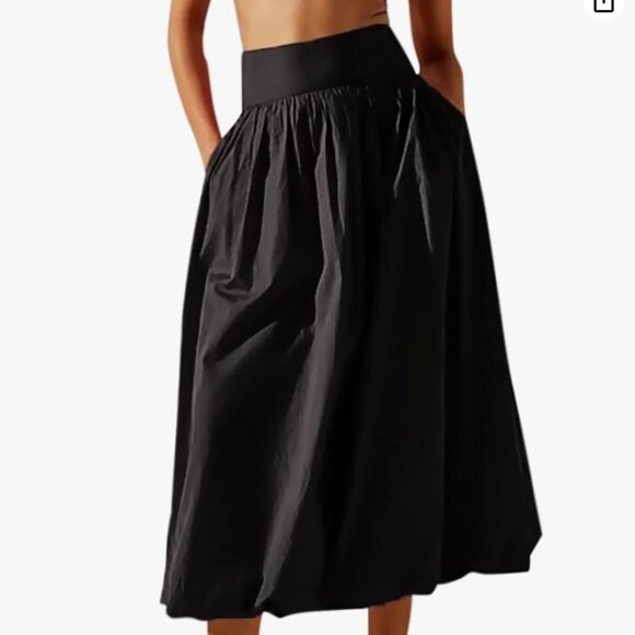 Women Y2k Bubble Maxi Elastic Low Waist A Line Long Skirt - Black // Small - Picture 1 of 10